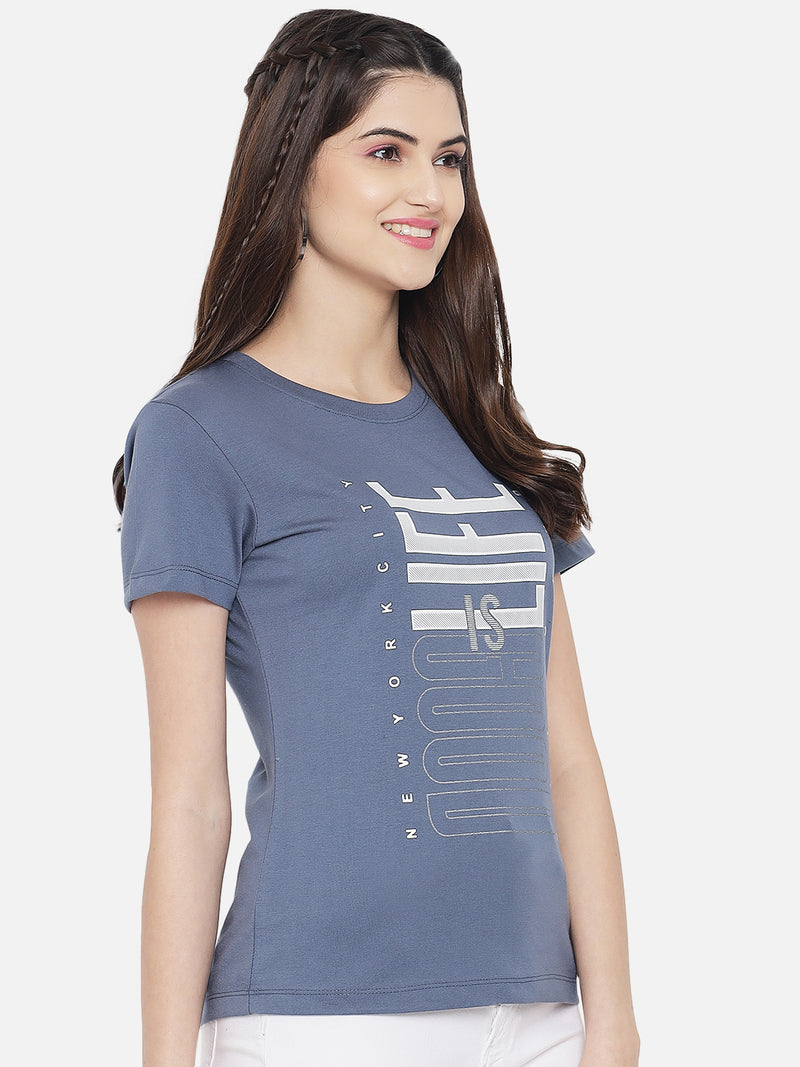 WOMEN COTTON PRINTED ROUND NECK T-SHIRT