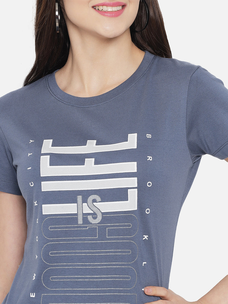 WOMEN COTTON PRINTED ROUND NECK T-SHIRT
