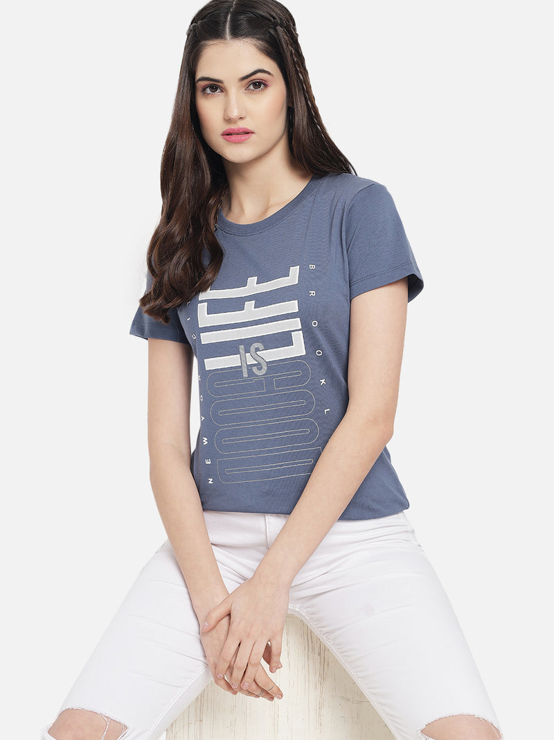 WOMEN COTTON PRINTED ROUND NECK T-SHIRT