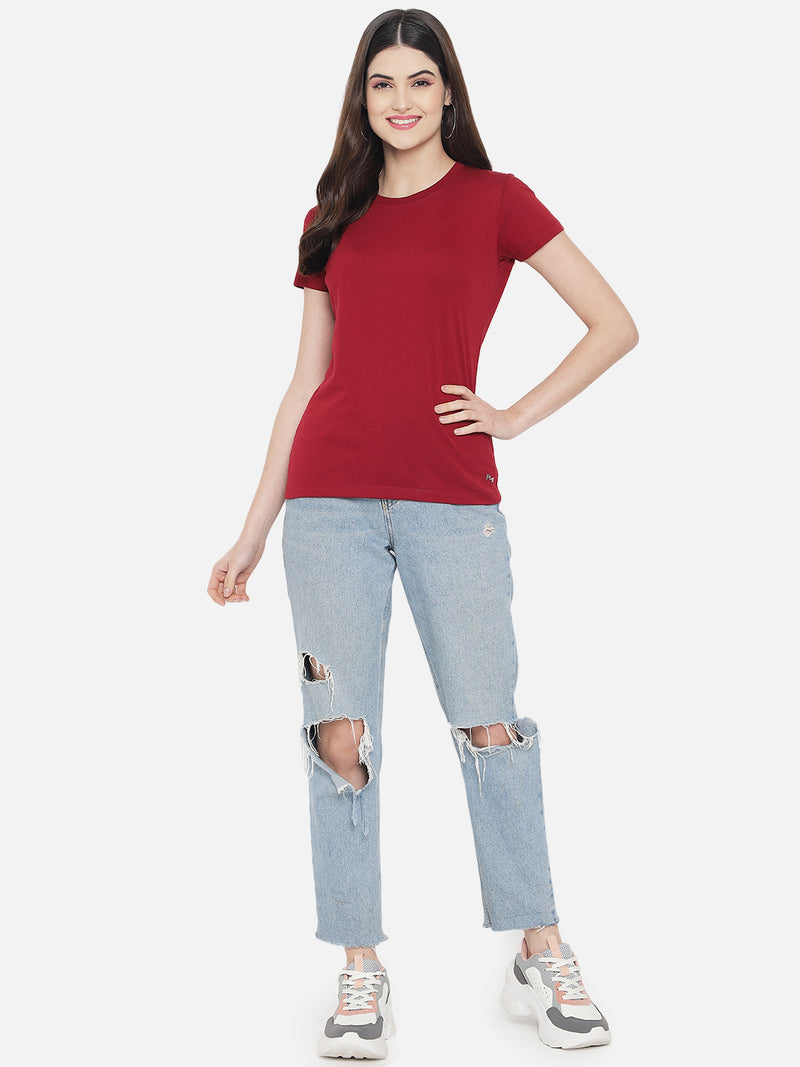 WOMEN COTTON SOLID HALF SLEEVE T-SHIRT