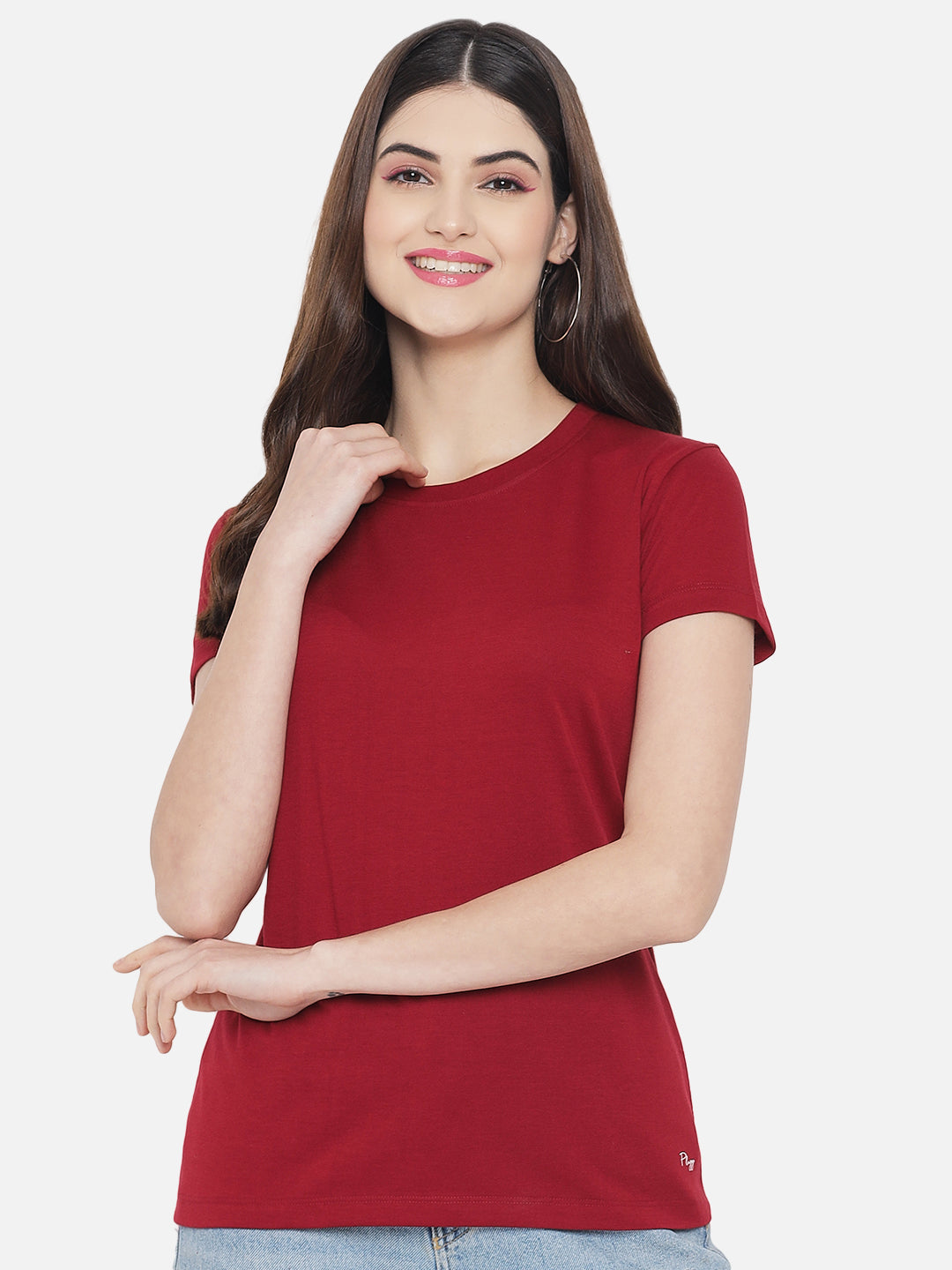 WOMEN COTTON SOLID HALF SLEEVE T-SHIRT
