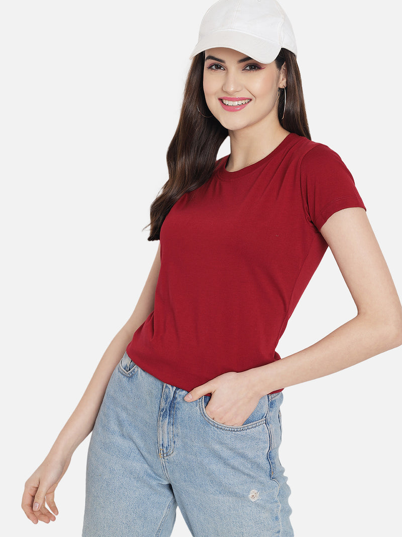 WOMEN COTTON SOLID HALF SLEEVE T-SHIRT