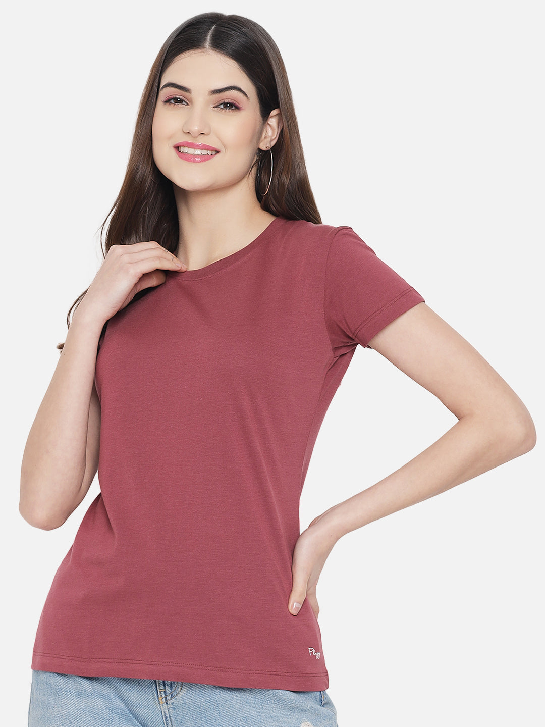 WOMEN COTTON SOLID HALF SLEEVE T-SHIRT