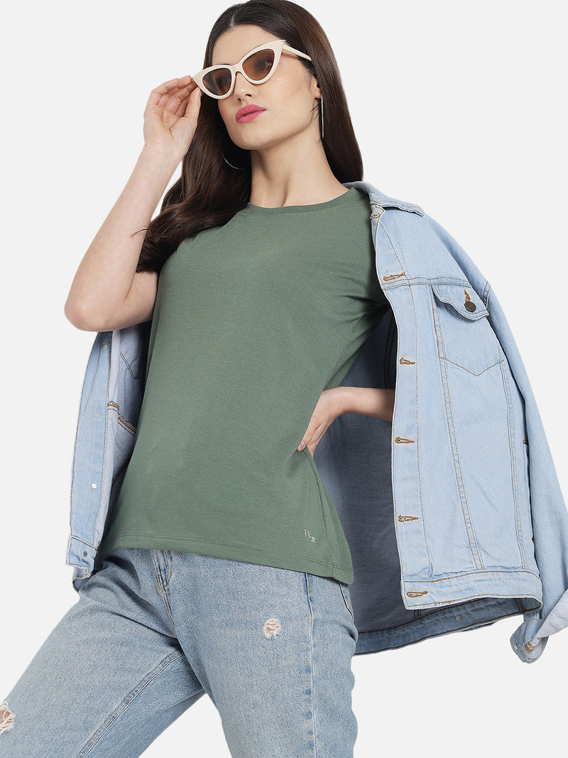 WOMEN COTTON SOLID HALF SLEEVE T-SHIRT