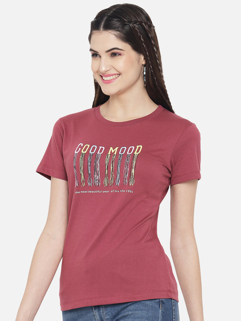 WOMEN COTTON PRINTED ROUND NECK T-SHIRT