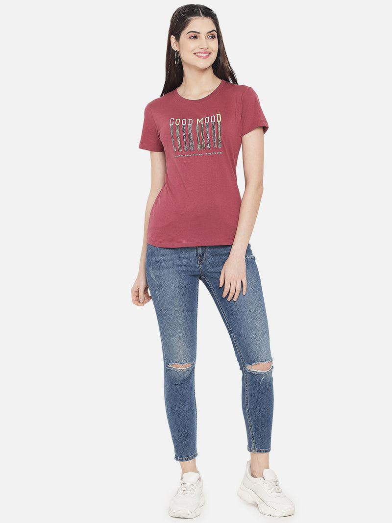 WOMEN COTTON PRINTED ROUND NECK T-SHIRT