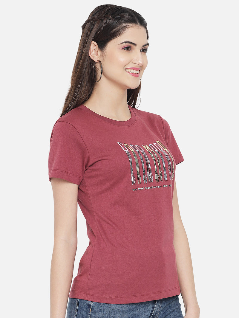 WOMEN COTTON PRINTED ROUND NECK T-SHIRT