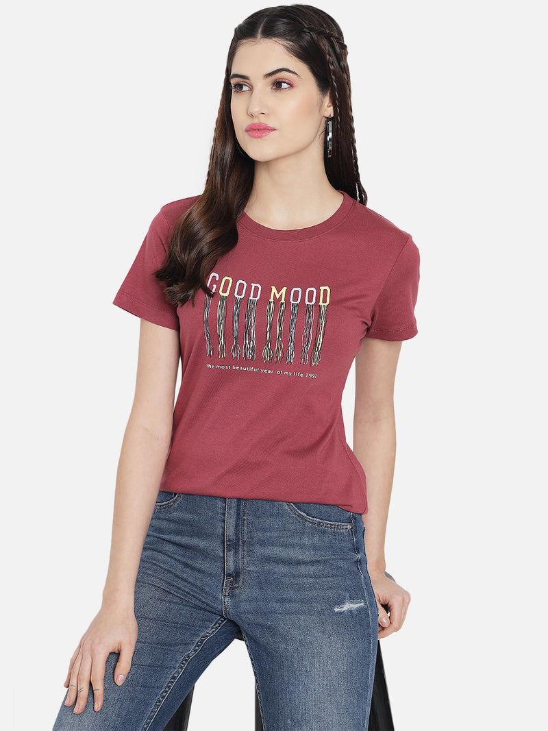 WOMEN COTTON PRINTED ROUND NECK T-SHIRT