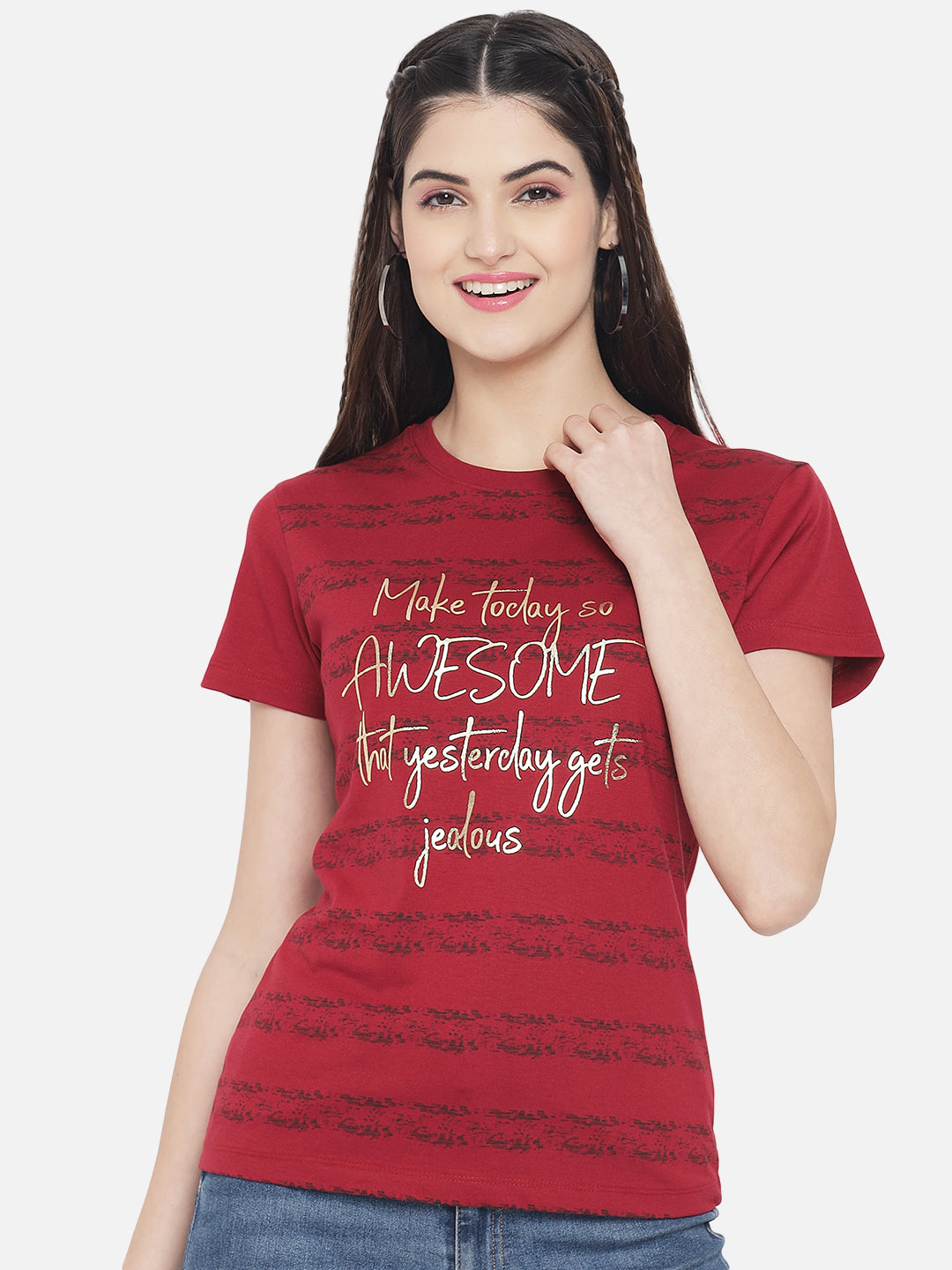 WOMEN COTTON PRINTED ROUND NECK T-SHIRT