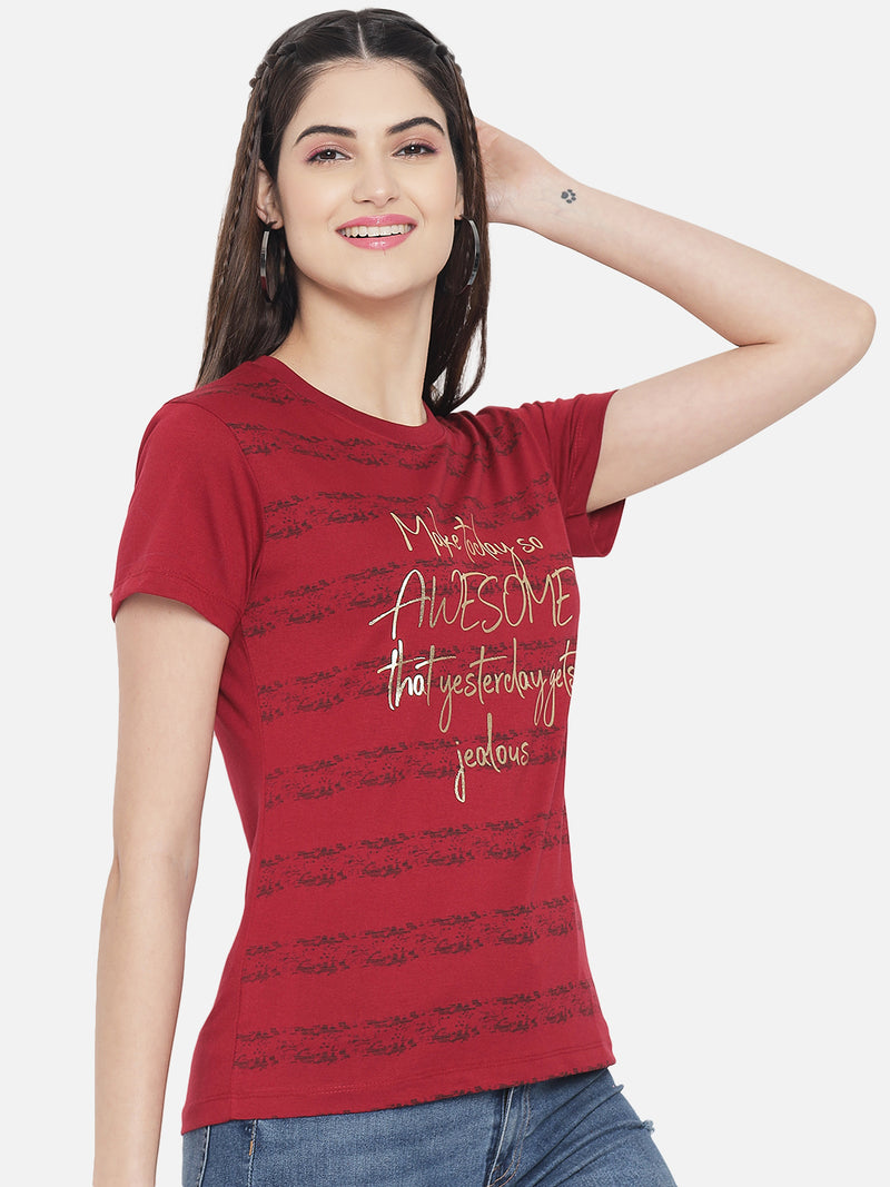 WOMEN COTTON PRINTED ROUND NECK T-SHIRT