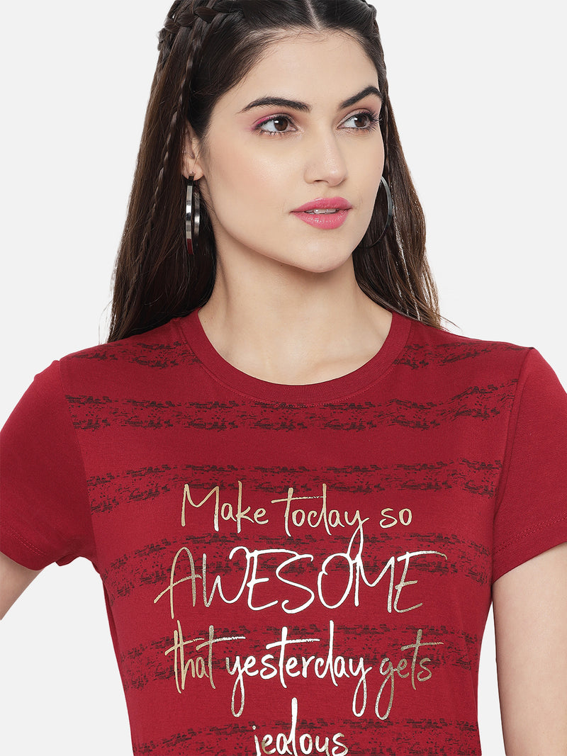 WOMEN COTTON PRINTED ROUND NECK T-SHIRT