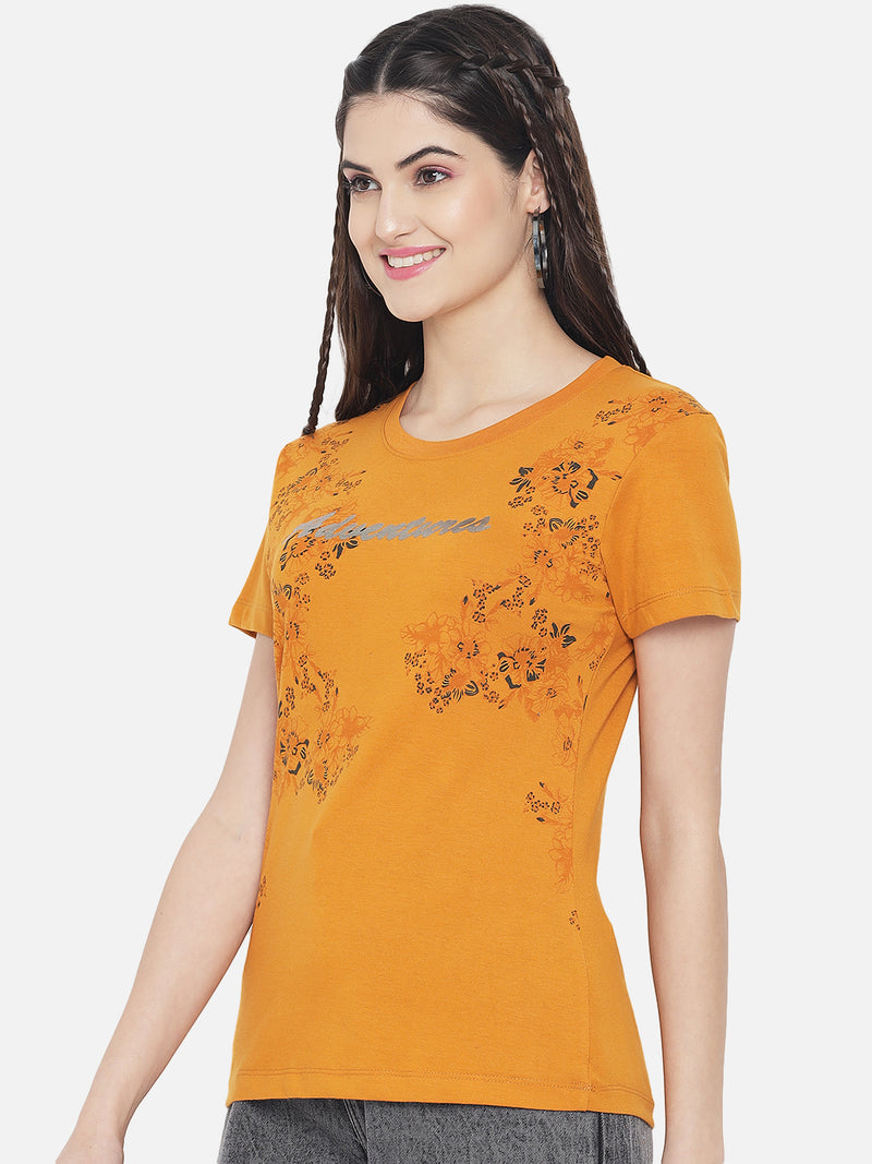 WOMEN COTTON PRINTED ROUND NECK T-SHIRT