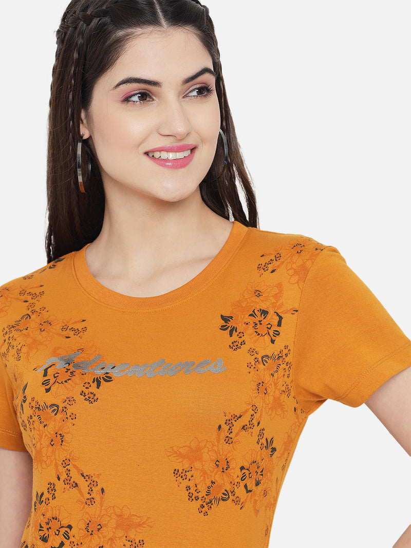 WOMEN COTTON PRINTED ROUND NECK T-SHIRT
