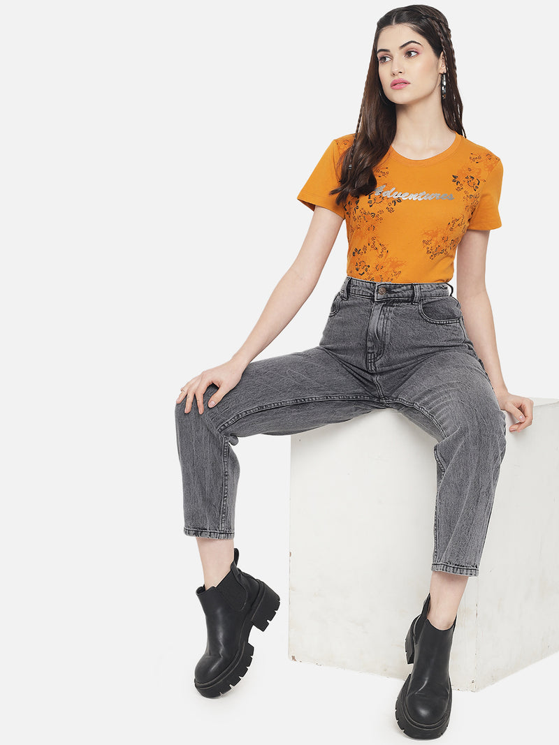 WOMEN COTTON PRINTED ROUND NECK T-SHIRT