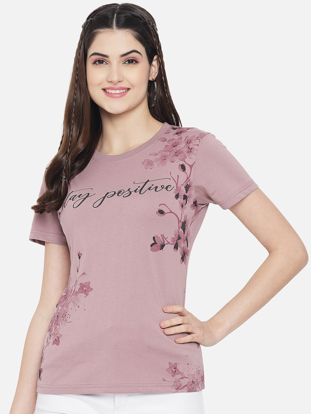 WOMEN COTTON PRINTED ROUND NECK T-SHIRT