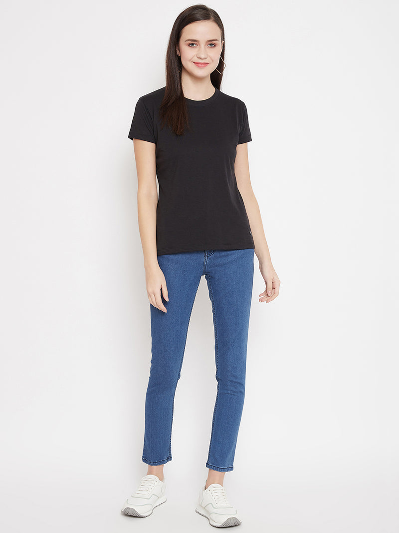 WOMEN COTTON SOLID HALF SLEEVE T-SHIRT