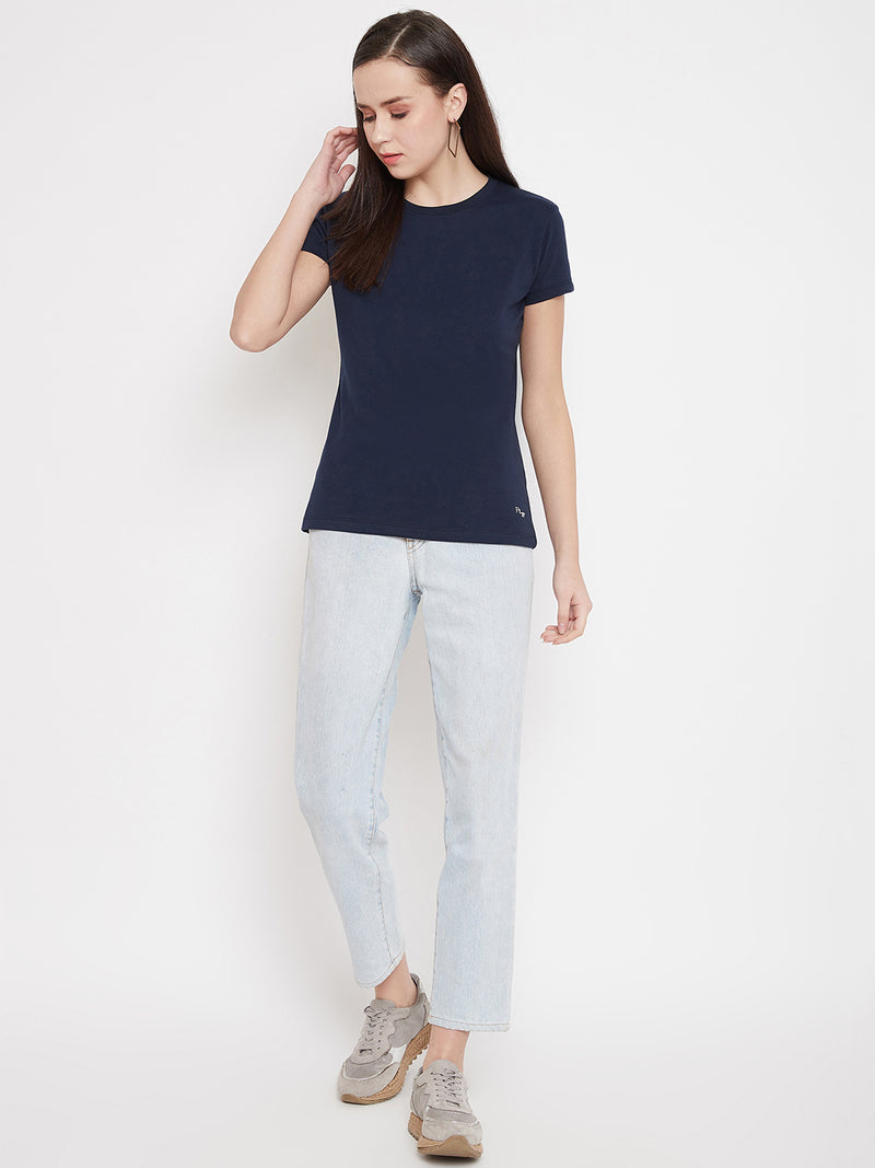 WOMEN COTTON SOLID HALF SLEEVE T-SHIRT