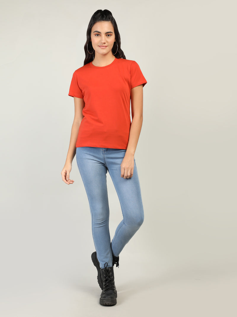 WOMEN COTTON SOLID HALF SLEEVE T-SHIRT