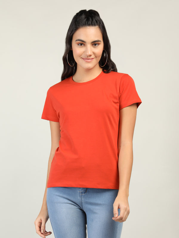 WOMEN COTTON SOLID HALF SLEEVE T-SHIRT