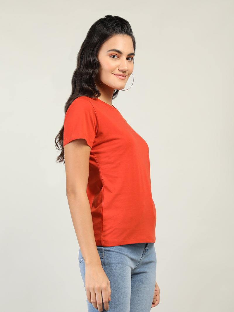 WOMEN COTTON SOLID HALF SLEEVE T-SHIRT