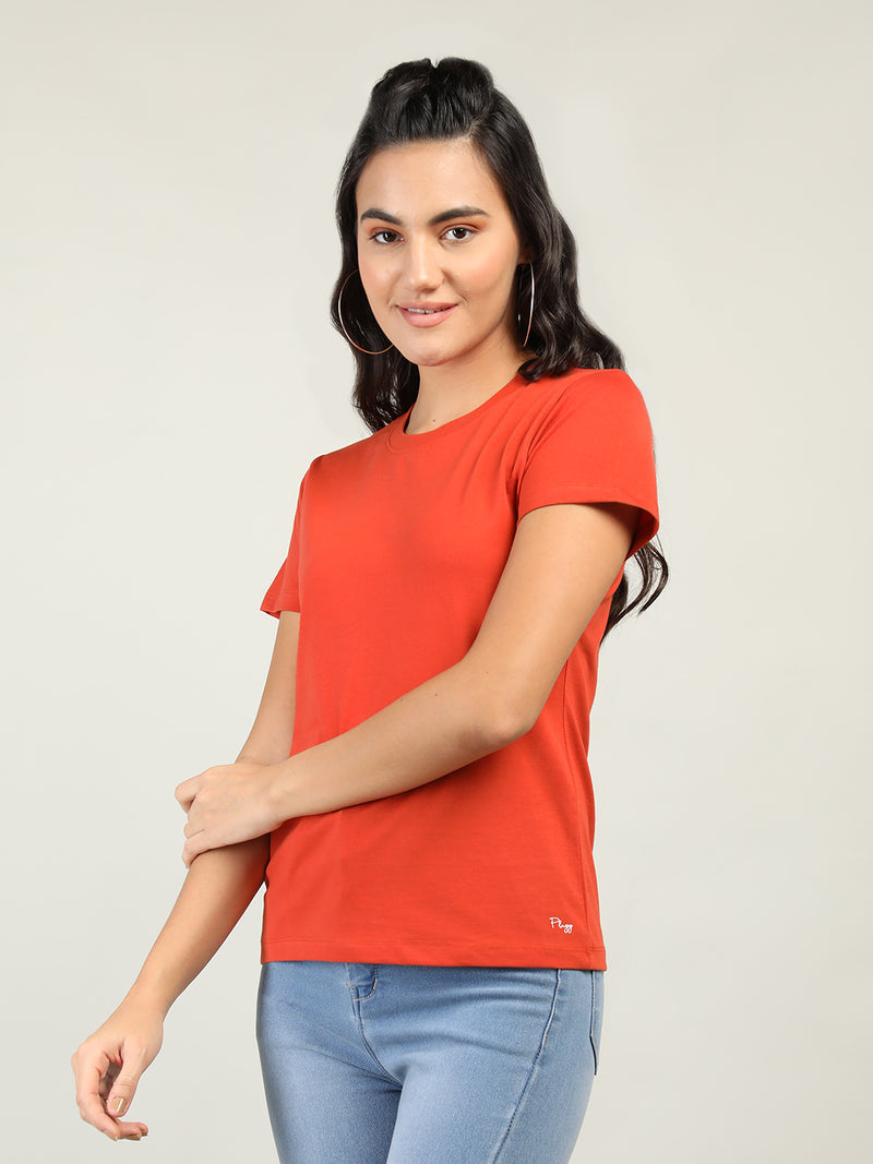 WOMEN COTTON SOLID HALF SLEEVE T-SHIRT