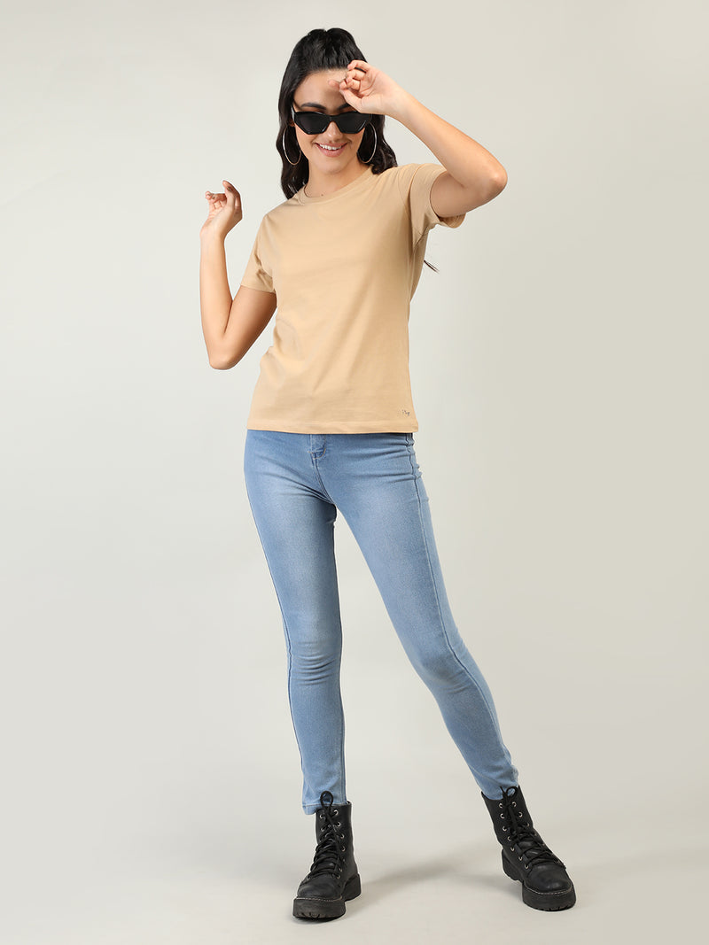 WOMEN COTTON SOLID HALF SLEEVE T-SHIRT