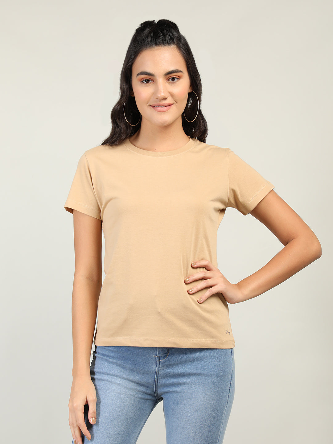 WOMEN COTTON SOLID HALF SLEEVE T-SHIRT