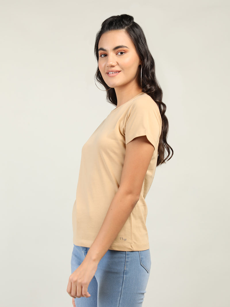 WOMEN COTTON SOLID HALF SLEEVE T-SHIRT