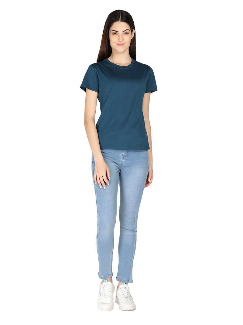 WOMEN COTTON SOLID HALF SLEEVE T-SHIRT