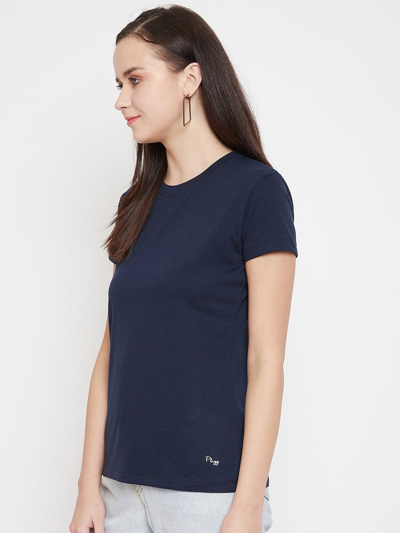 WOMEN COTTON SOLID HALF SLEEVE T-SHIRT