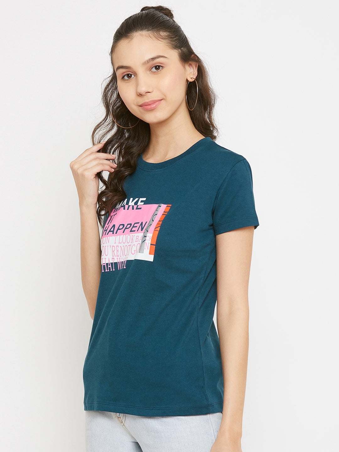 WOMEN COTTON PRINTED ROUND NECK T-SHIRT