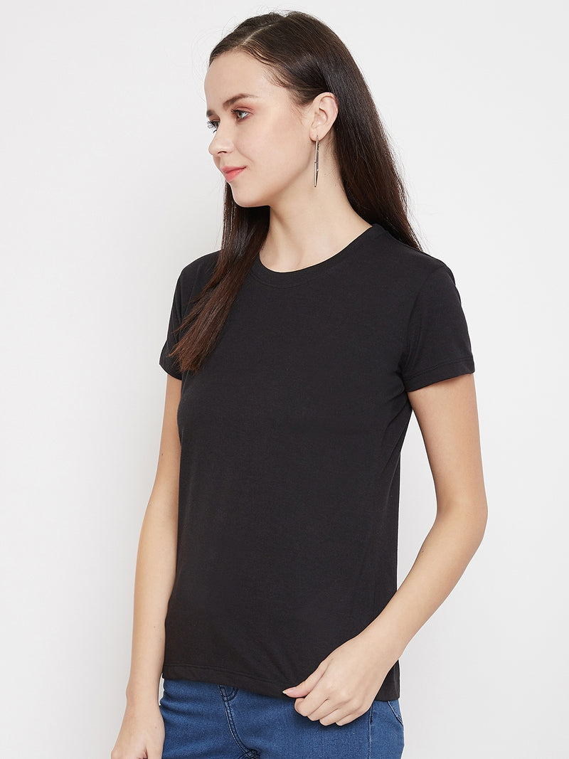 WOMEN COTTON SOLID HALF SLEEVE T-SHIRT