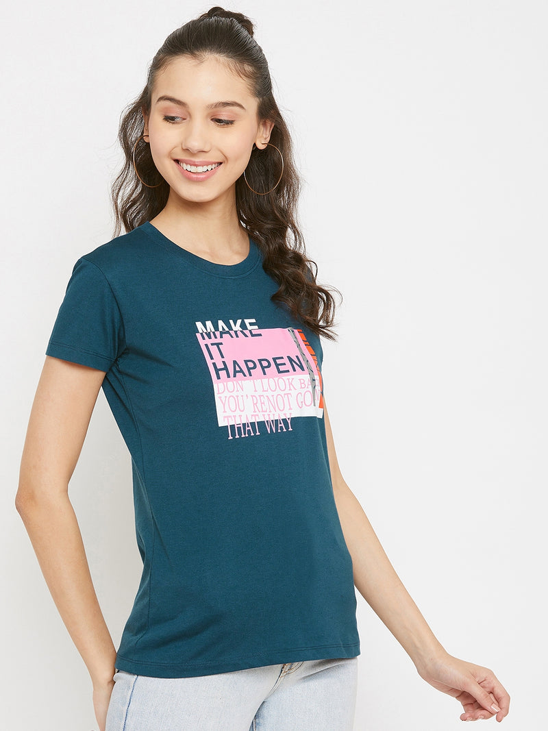 WOMEN COTTON PRINTED ROUND NECK T-SHIRT