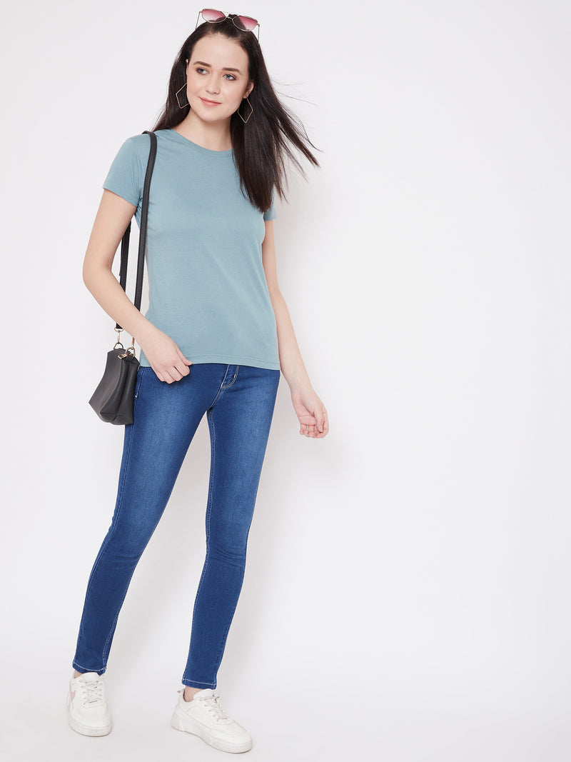 WOMEN COTTON SOLID HALF SLEEVE T-SHIRT